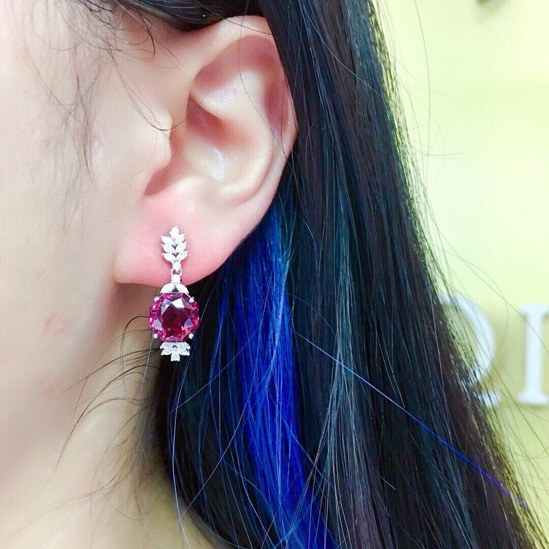 14k Gold 9.8 Ct Natural Tourmaline & Diamond Earrings - 7