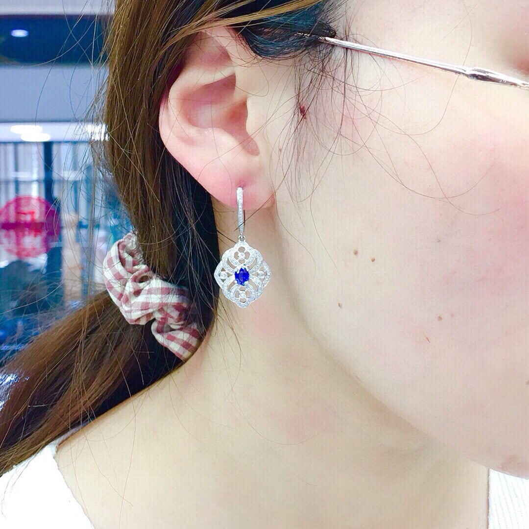 14k Gold 1.3 Ct Natural Sapphire & Diamond Earrings - 6