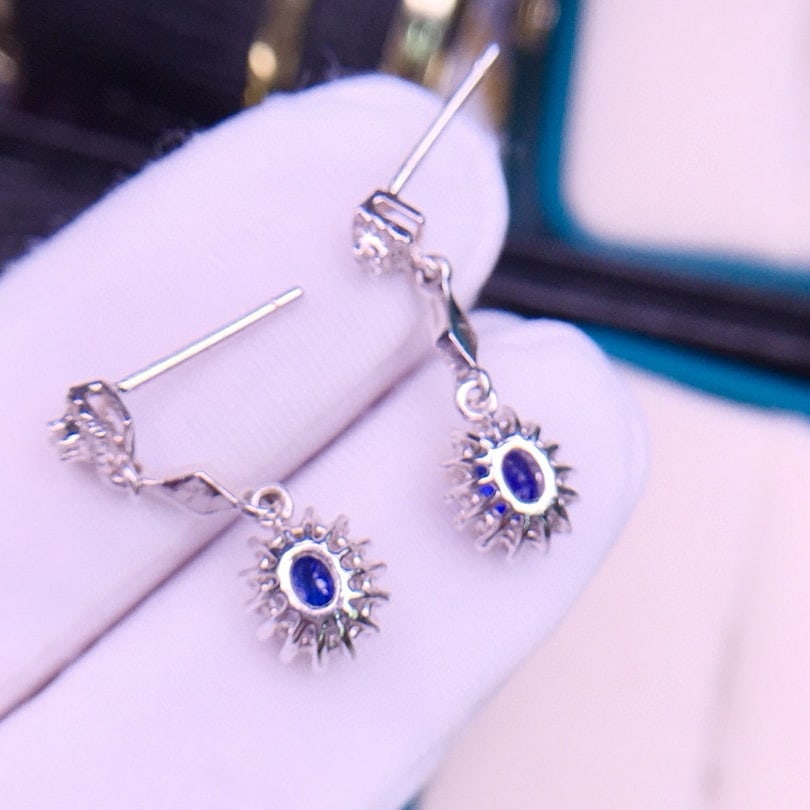 14k Gold 1.2 Ct Natural Sapphire & Diamond Earrings - 5