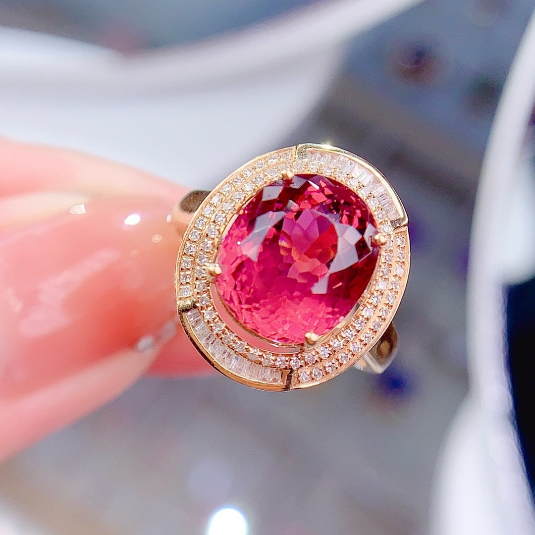 14k Gold 6.8 Ct Natural Tourmaline & Diamond Ring - 2