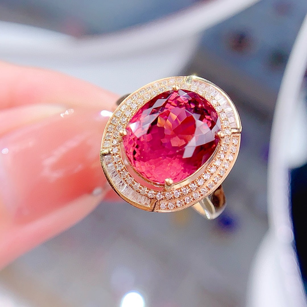 14k Gold 6.8 Ct Natural Tourmaline & Diamond Ring - 3