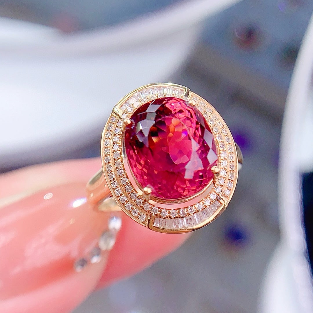 14k Gold 6.8 Ct Natural Tourmaline & Diamond Ring - 4