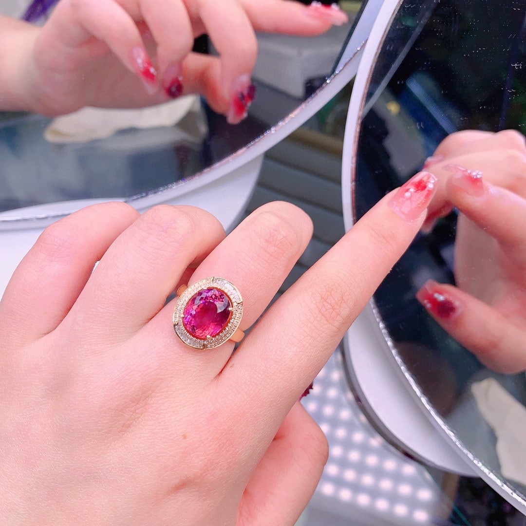 14k Gold 6.8 Ct Natural Tourmaline & Diamond Ring - 6