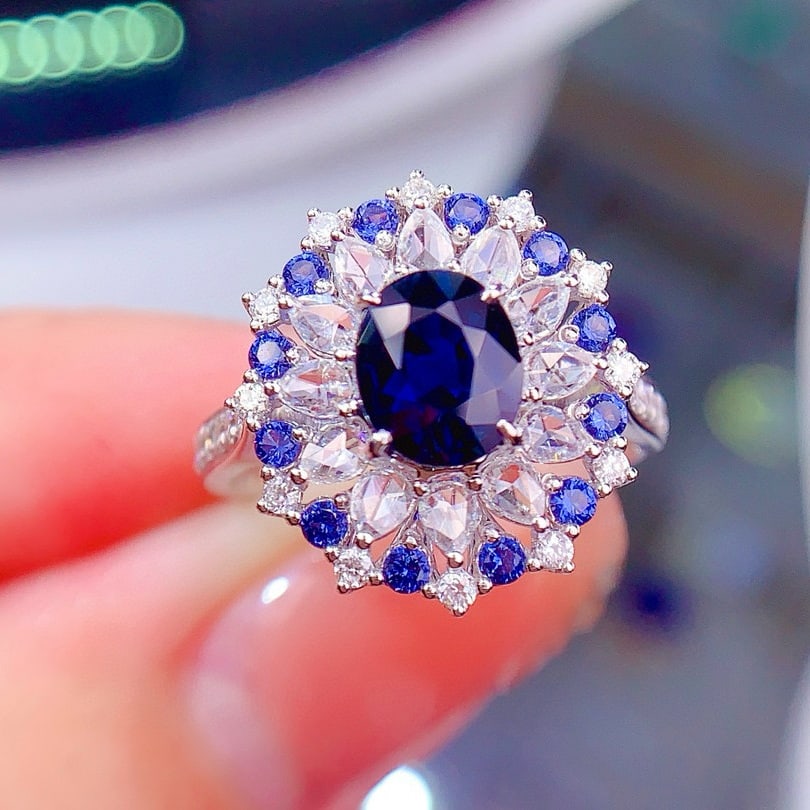 14k Gold 1.27 Ct Natural Sapphire & Diamond Ring - 4