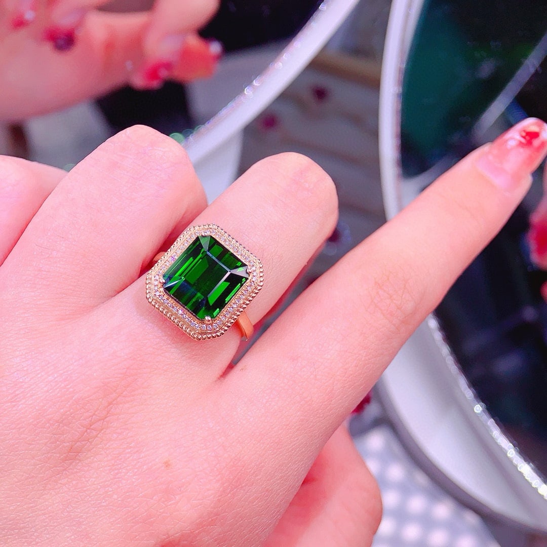 14k Gold 7.5 Ct Natural Tourmaline & Diamond Ring - 7