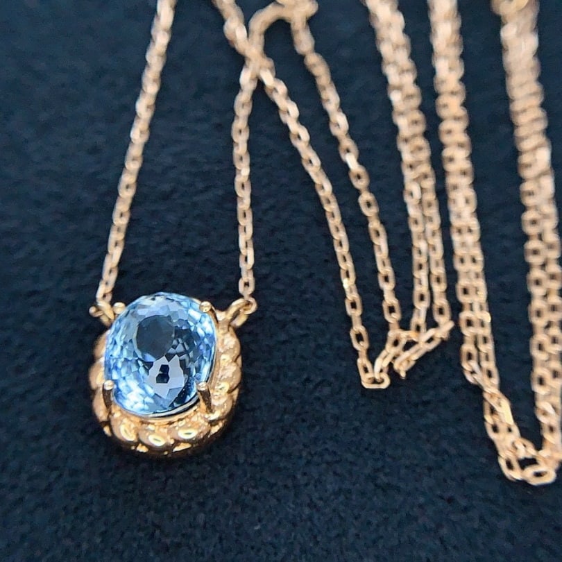 14k Gold 1.8 Ct Natural Aquamarine Necklace - 4