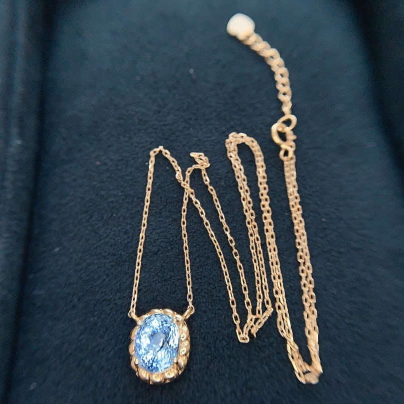 14k Gold 1.8 Ct Natural Aquamarine Necklace - 6