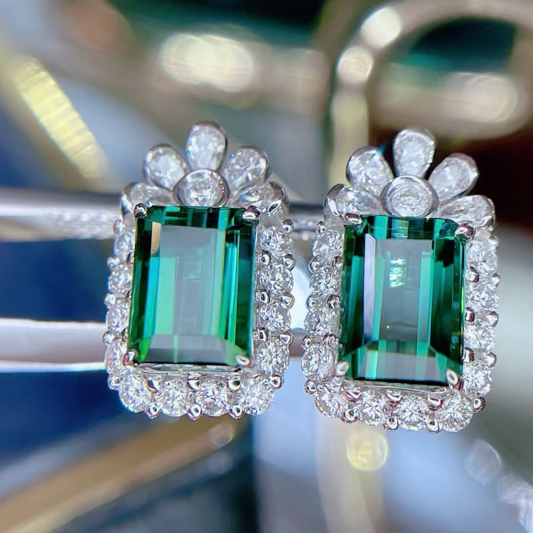 14k Gold 3.97 Ctw Natural Tourmaline & Diamond Earrings - 4