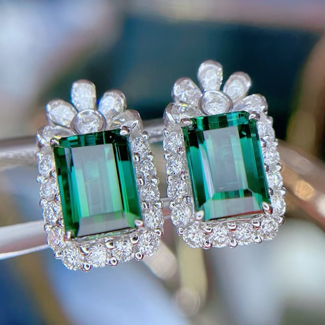 14k Gold 3.97 Ctw Natural Tourmaline & Diamond Earrings - 5