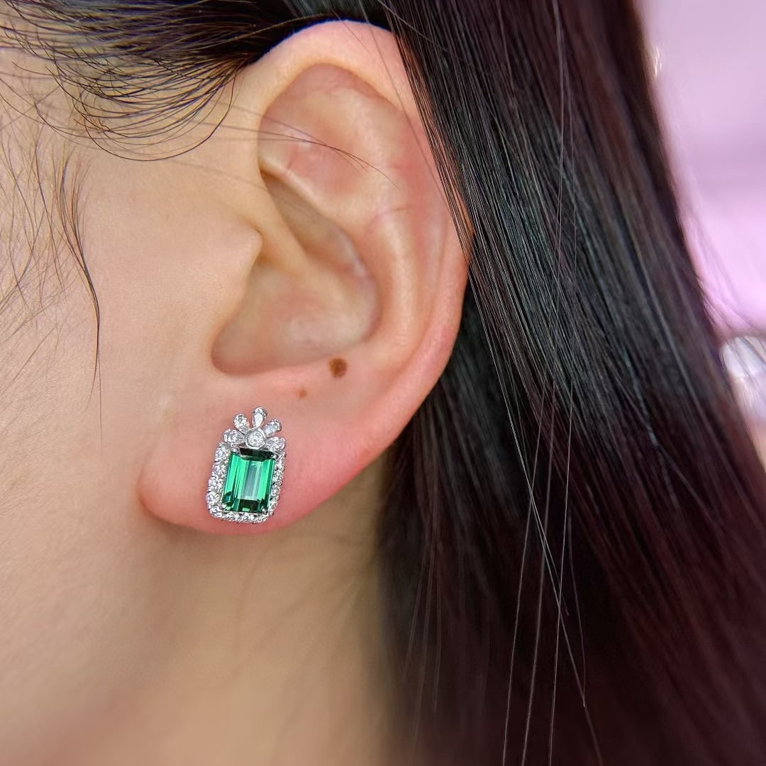 14k Gold 3.97 Ctw Natural Tourmaline & Diamond Earrings - 6