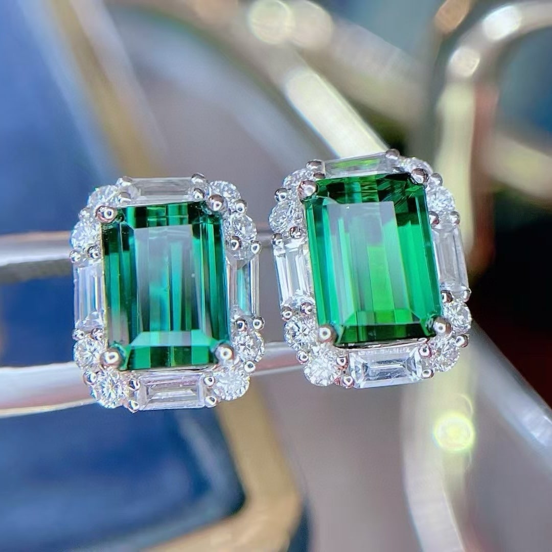 14k Gold 4.32 Ctw Natural Tourmaline & Diamond Earrings - 2