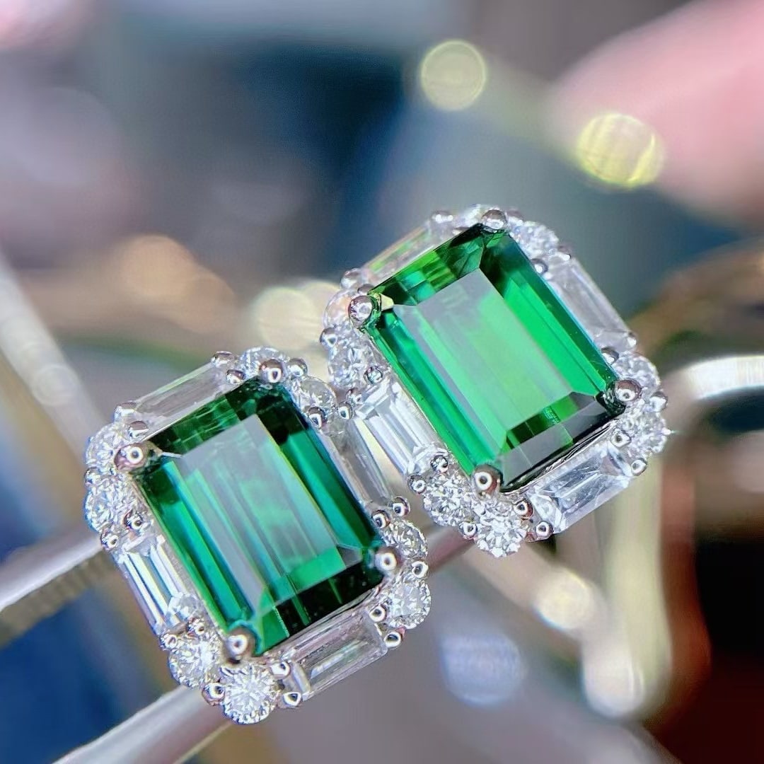 14k Gold 4.32 Ctw Natural Tourmaline & Diamond Earrings - 4