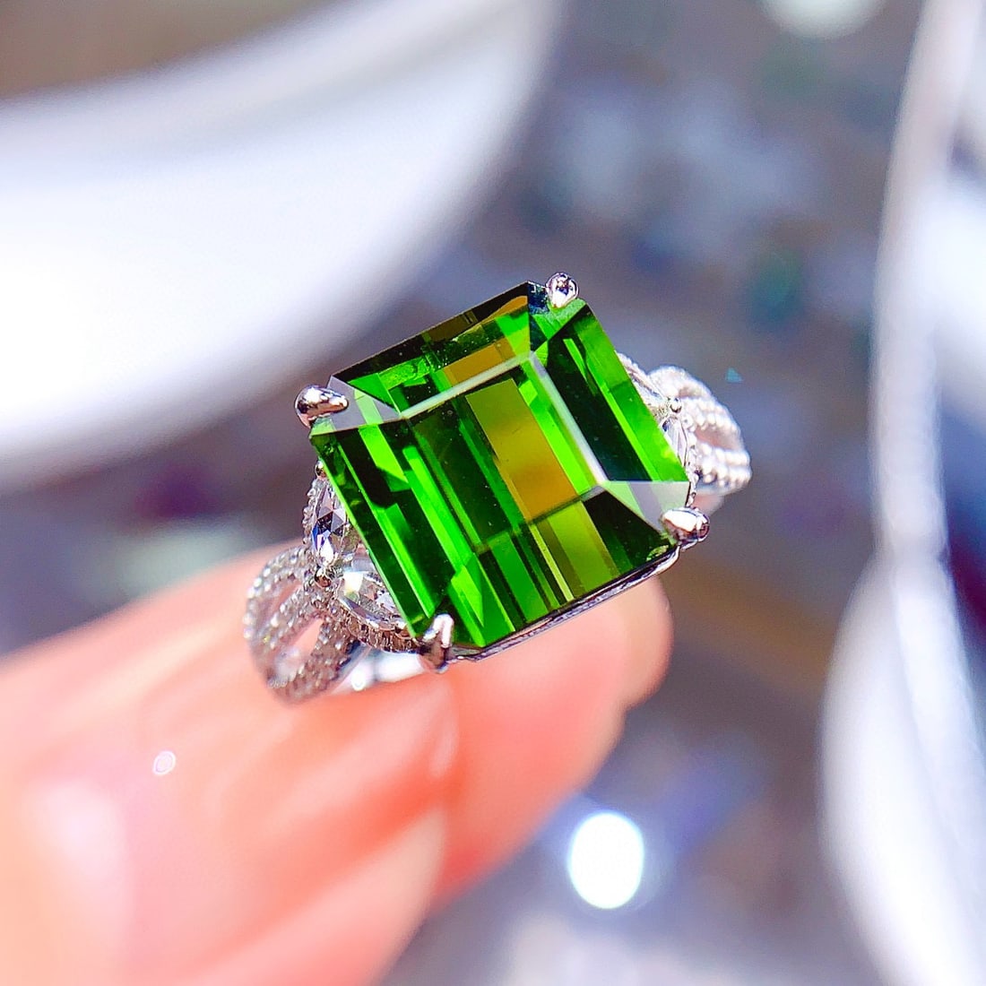 14k Gold 6.19 Ctw Natural Tourmaline & Diamond Ring - 4