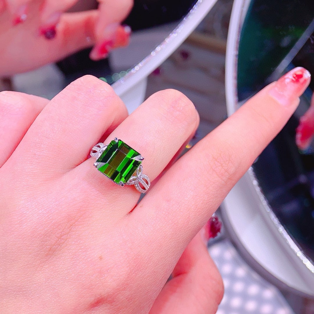 14k Gold 6.19 Ctw Natural Tourmaline & Diamond Ring - 7