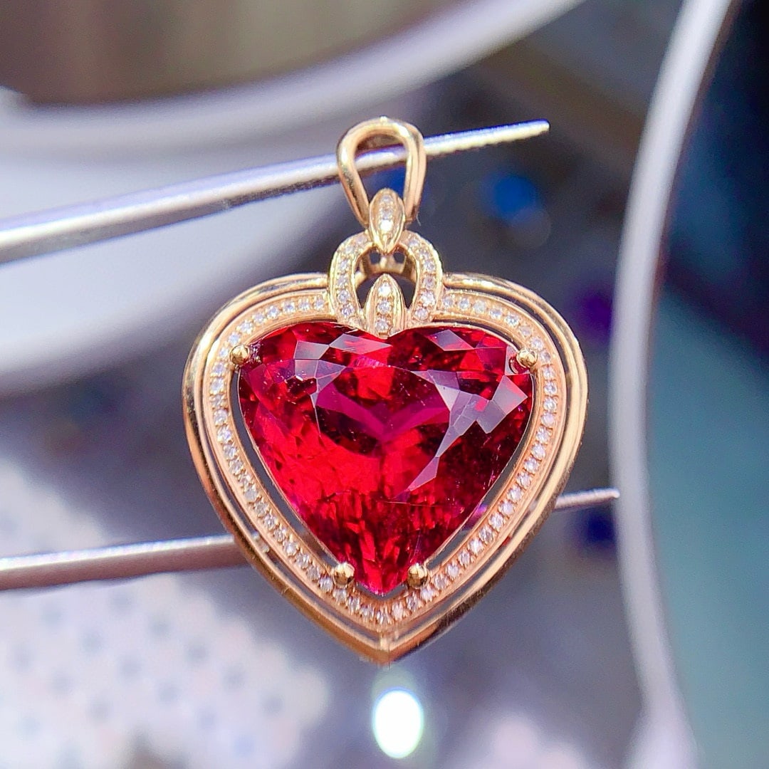 14k Gold 11.6 Ct Natural Tourmaline & Diamond Pendant( Without Chain ) - 4