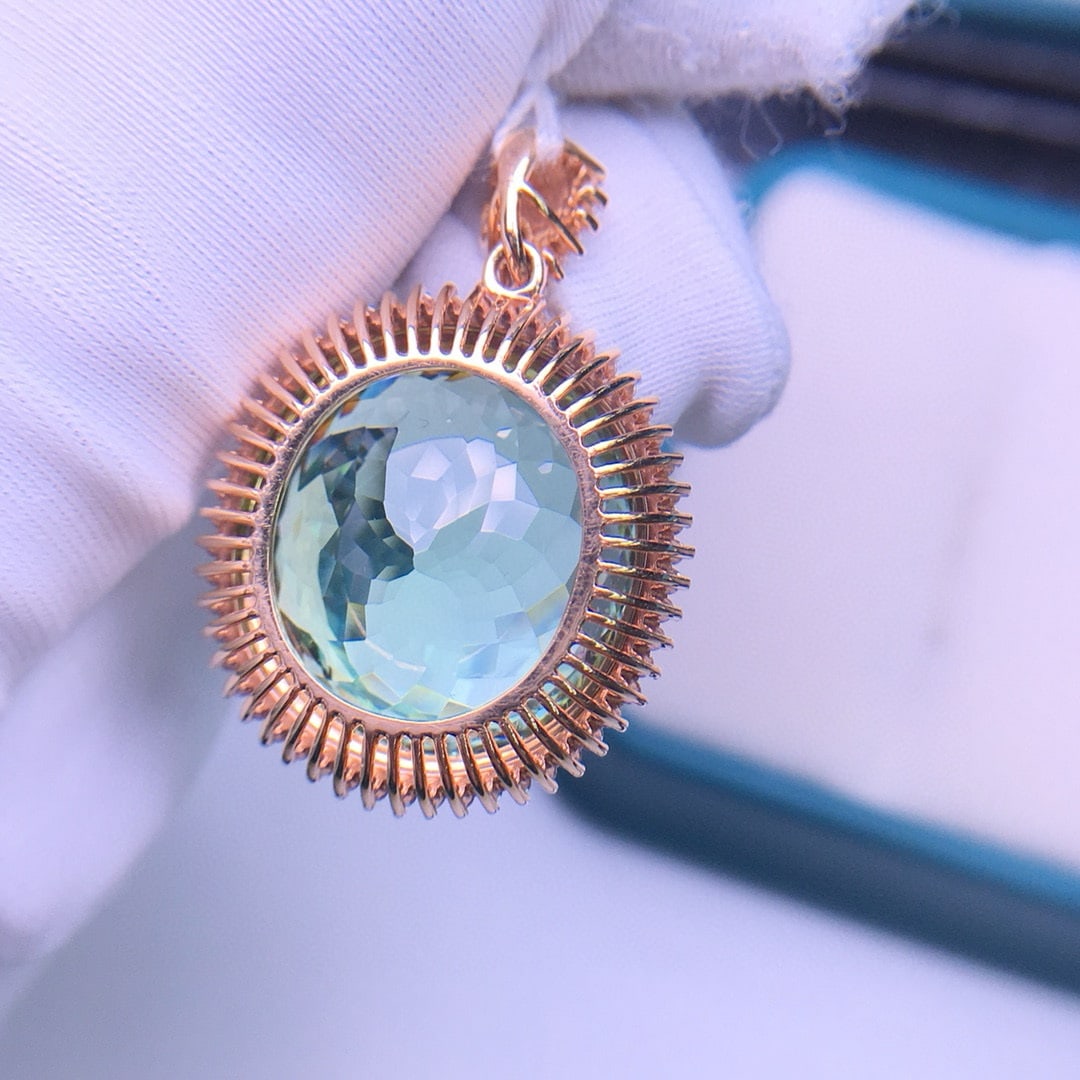 14k Gold 18.9 Ct Natural Tourmaline & Diamond Pendant( Without Chain ) - 6