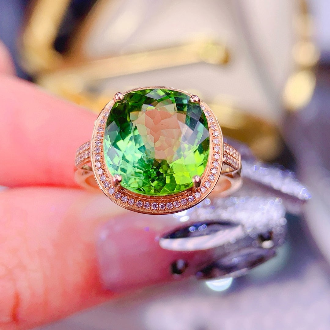 14k Gold 6.5 Ct Natural Tourmaline & Diamond Ring - 3