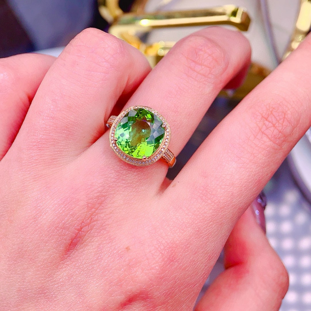 14k Gold 6.5 Ct Natural Tourmaline & Diamond Ring - 4