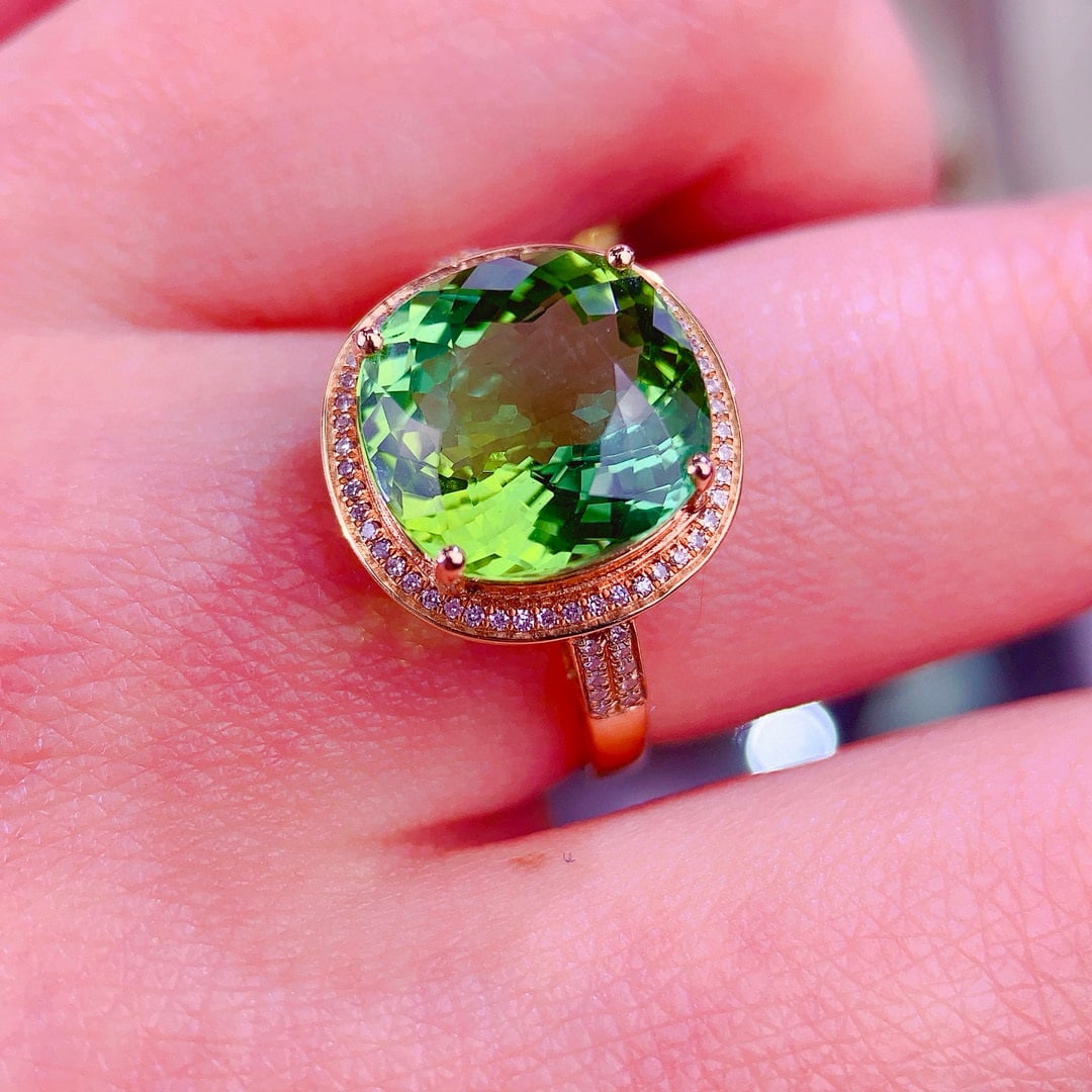 14k Gold 6.5 Ct Natural Tourmaline & Diamond Ring - 5