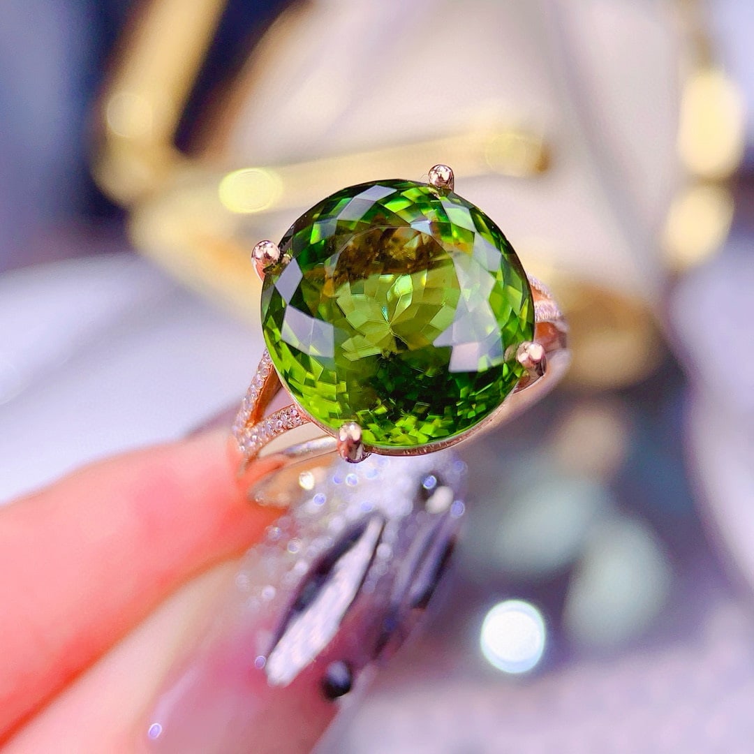 14k Gold 10.5 Ct Natural Tourmaline & Diamond Ring - 2