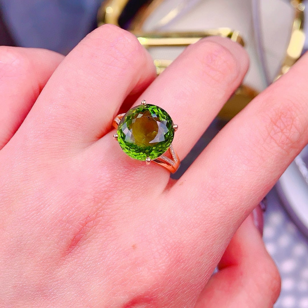 14k Gold 10.5 Ct Natural Tourmaline & Diamond Ring - 4