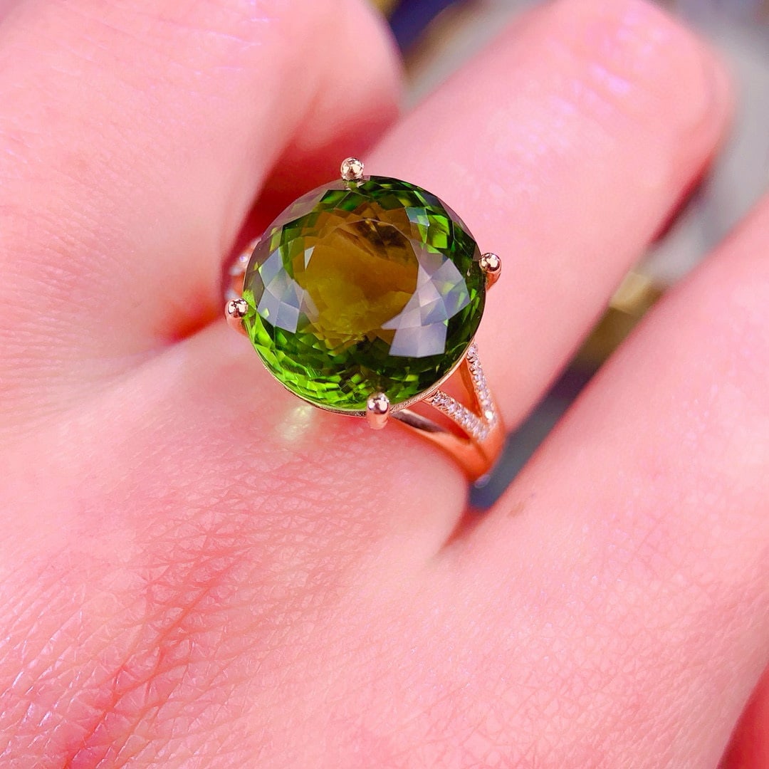 14k Gold 10.5 Ct Natural Tourmaline & Diamond Ring - 5