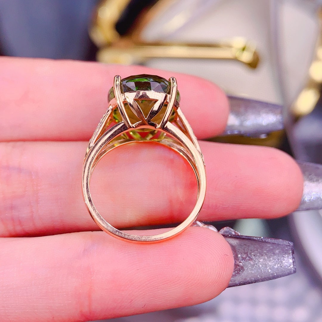 14k Gold 10.5 Ct Natural Tourmaline & Diamond Ring - 6