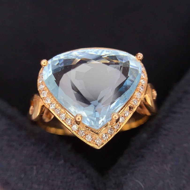 14k Gold 4.0 Ct Natural Aquamarine & Diamond Ring - 5