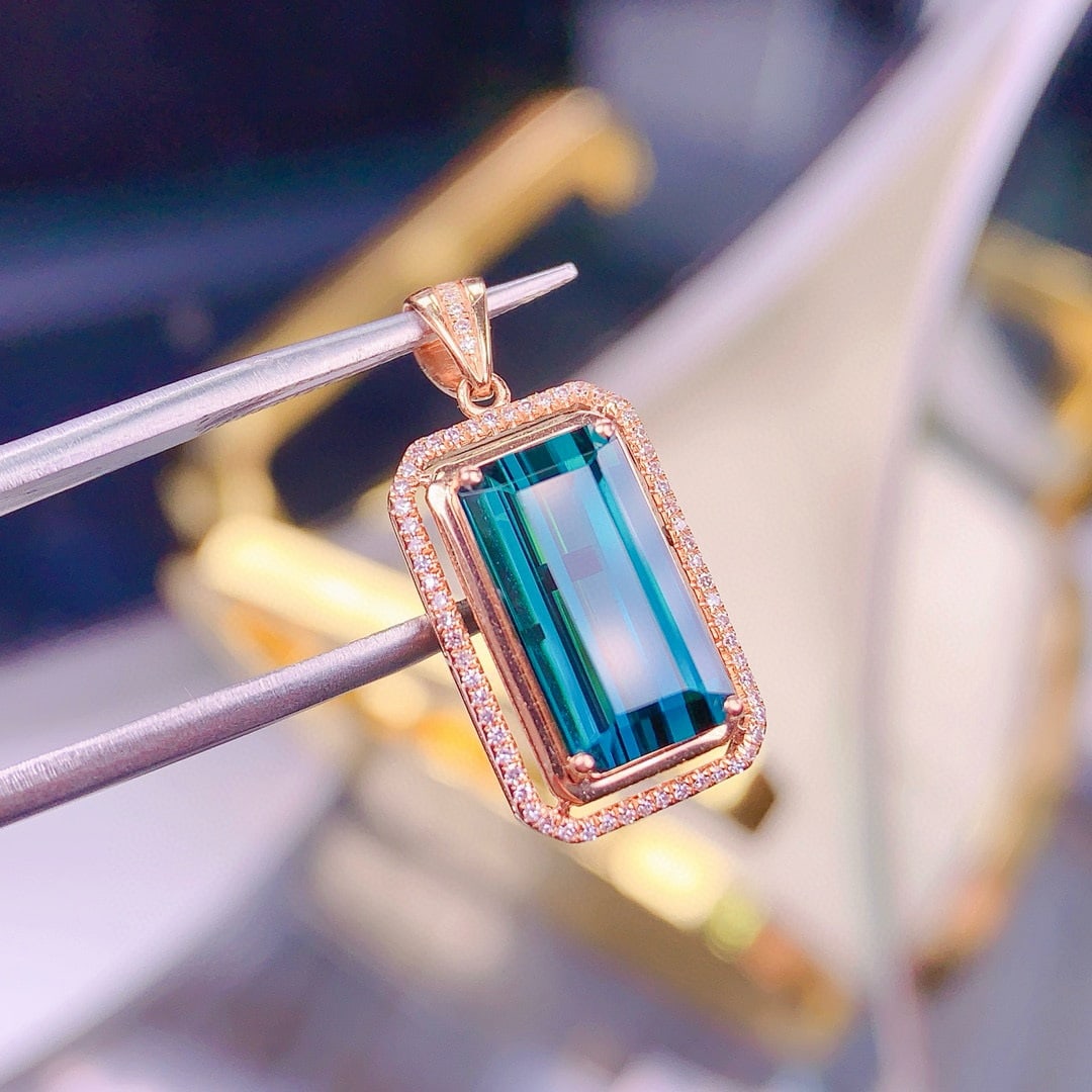 14k Gold 4.8 Ct Natural Tourmaline & Diamond Pendant( Without Chain ) - 3