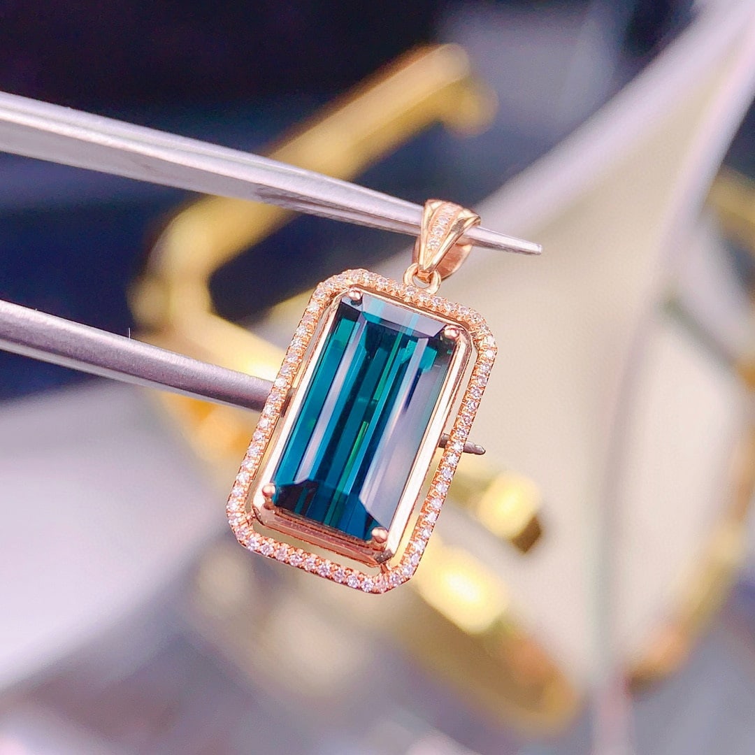 14k Gold 4.8 Ct Natural Tourmaline & Diamond Pendant( Without Chain ) - 4