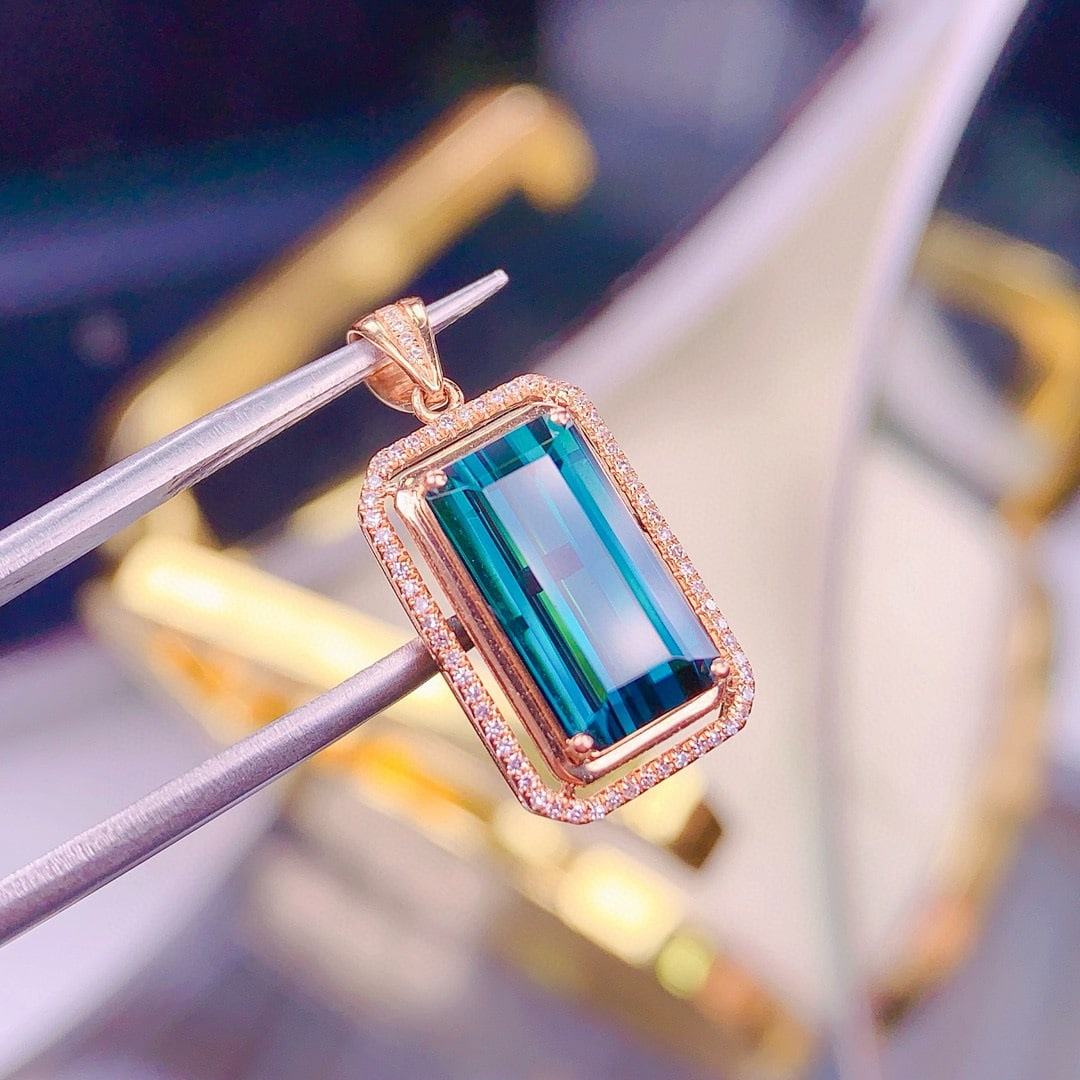 14k Gold 4.8 Ct Natural Tourmaline & Diamond Pendant( Without Chain ) - 6