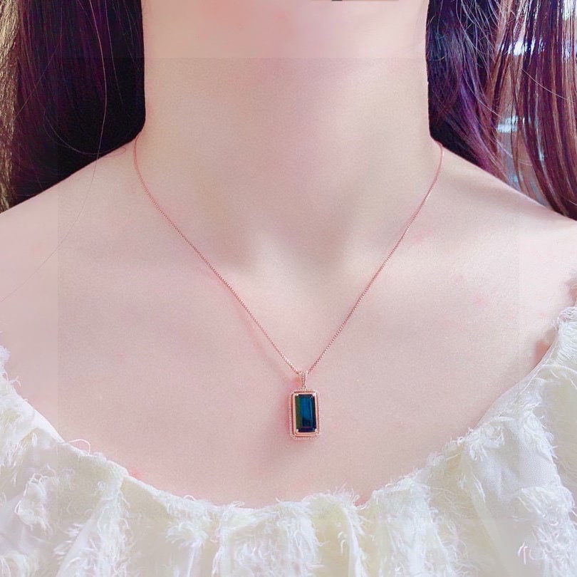 14k Gold 4.8 Ct Natural Tourmaline & Diamond Pendant( Without Chain ) - 7