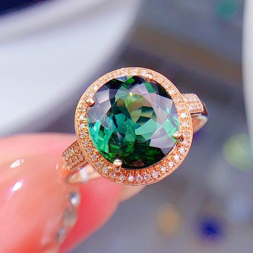 14k Gold 4.24 Ctw Natural Tourmaline & Diamond Ring - 3