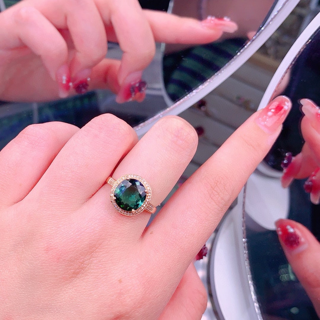 14k Gold 4.24 Ctw Natural Tourmaline & Diamond Ring - 6