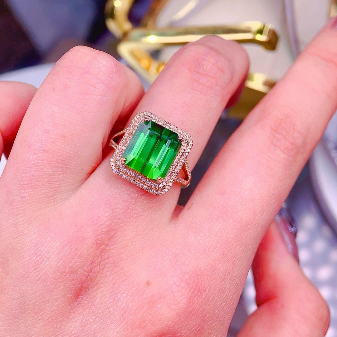 14k Gold 7.02 Ct Natural Tourmaline & Diamond Ring - 4