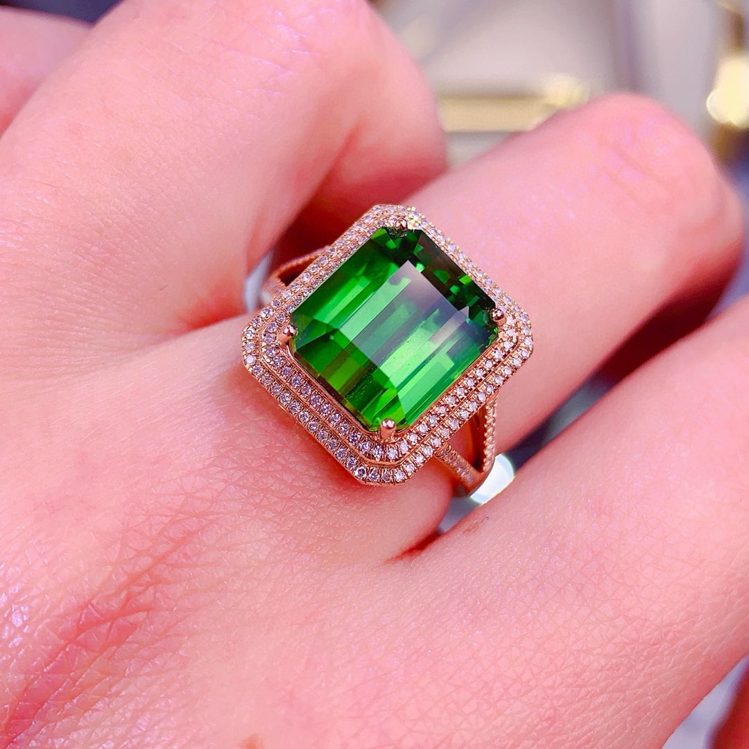 14k Gold 7.02 Ct Natural Tourmaline & Diamond Ring - 5