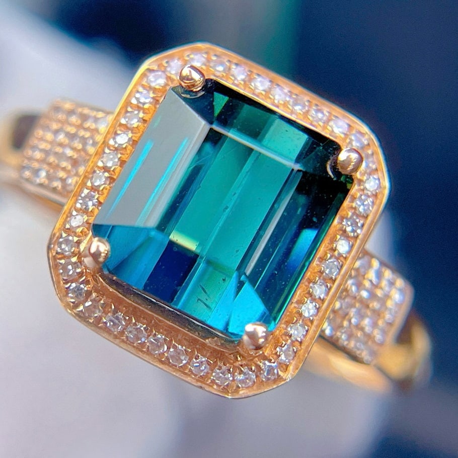 14k Gold 2.94 Ct Natural Tourmaline & Diamond Ring - 2