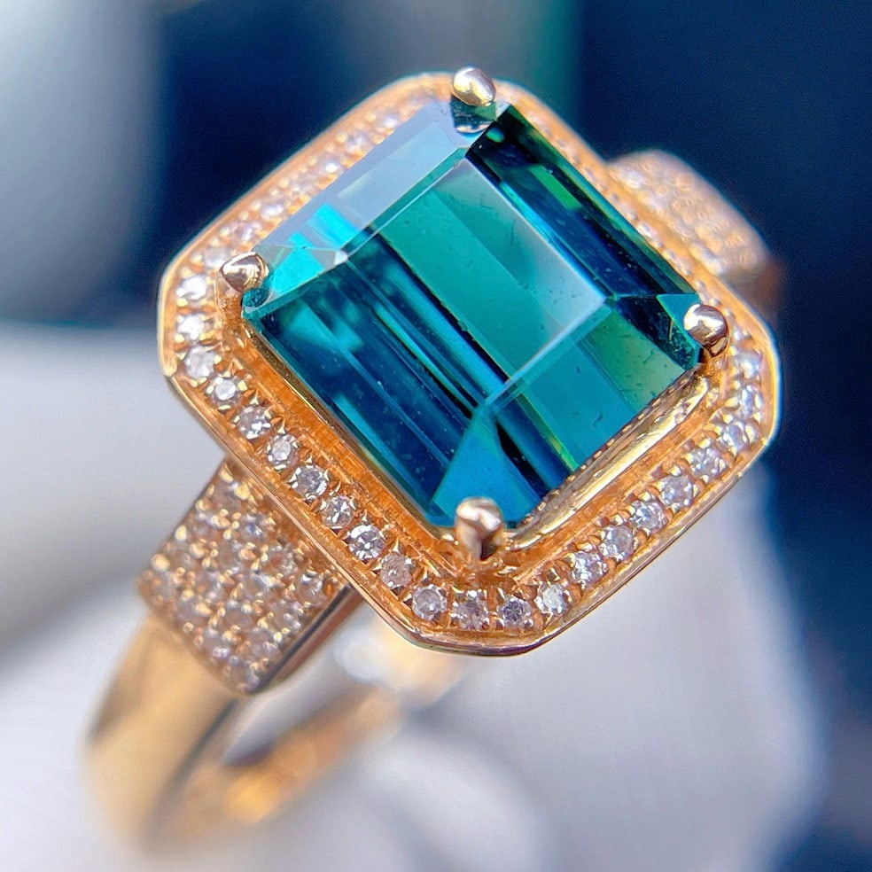 14k Gold 2.94 Ct Natural Tourmaline & Diamond Ring - 3