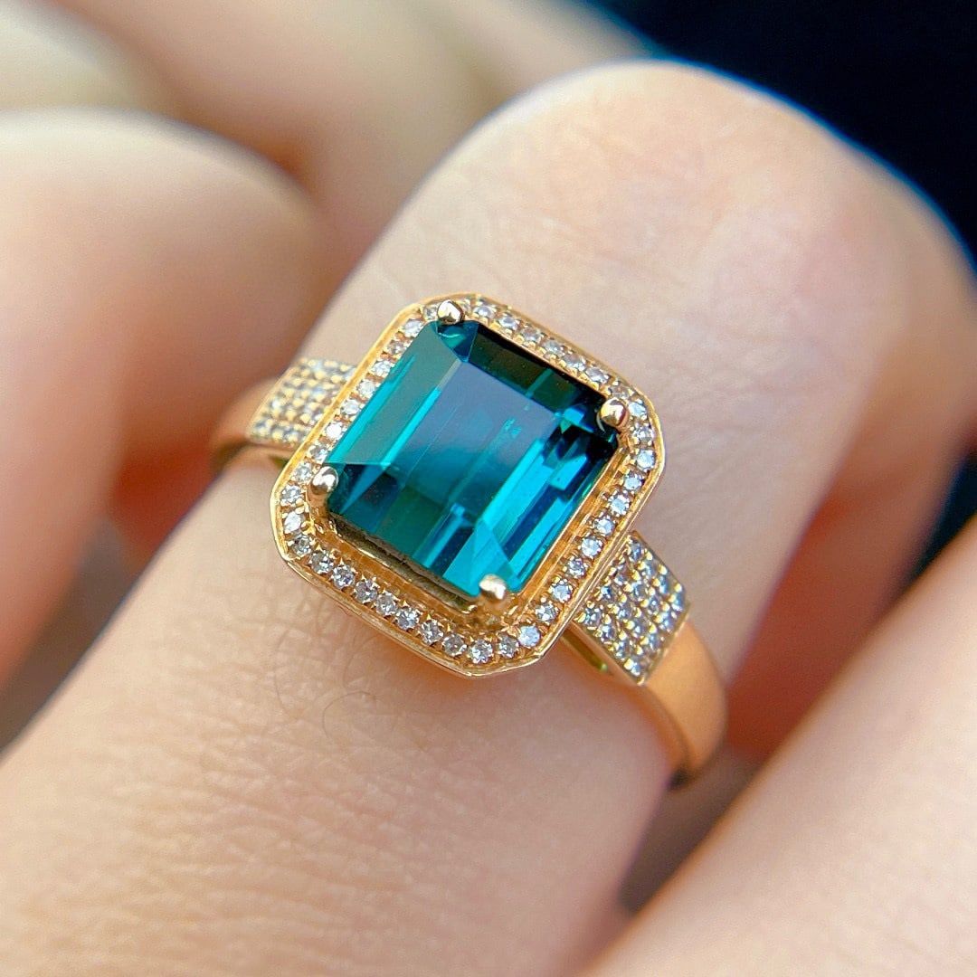 14k Gold 2.94 Ct Natural Tourmaline & Diamond Ring - 4