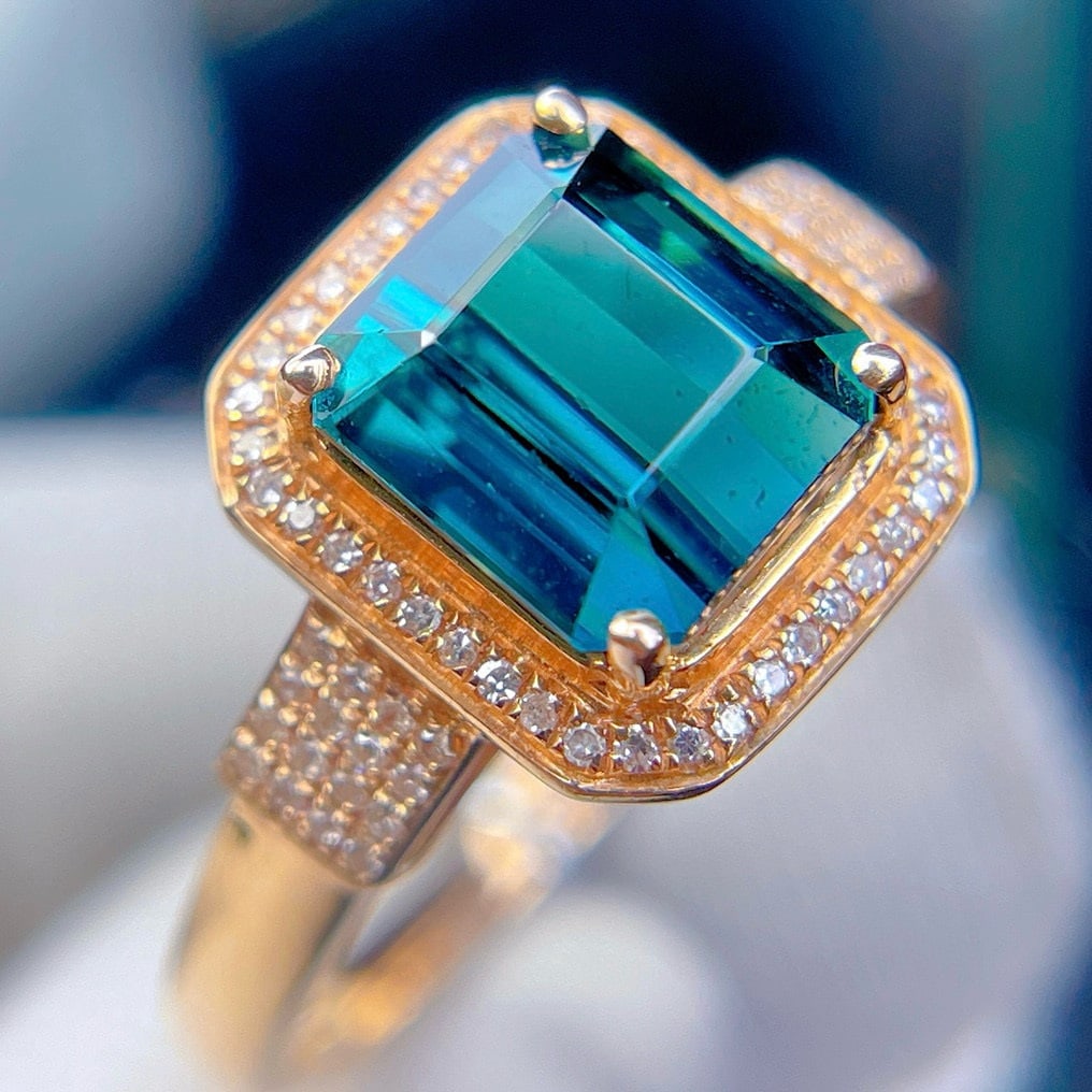 14k Gold 2.94 Ct Natural Tourmaline & Diamond Ring - 5