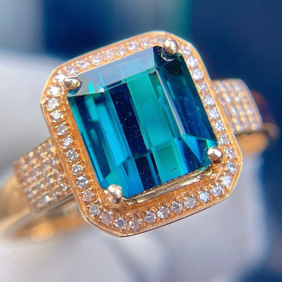 14k Gold 2.94 Ct Natural Tourmaline & Diamond Ring - 6