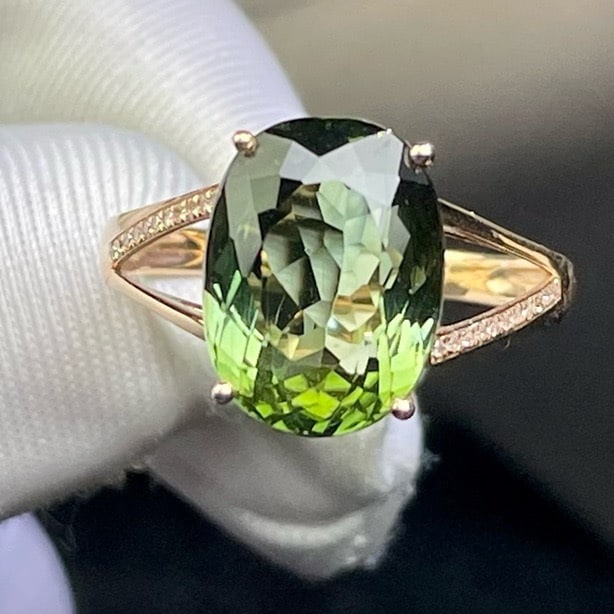 14k Gold 6.25 Ct Natural Tourmaline & Diamond Ring - 2