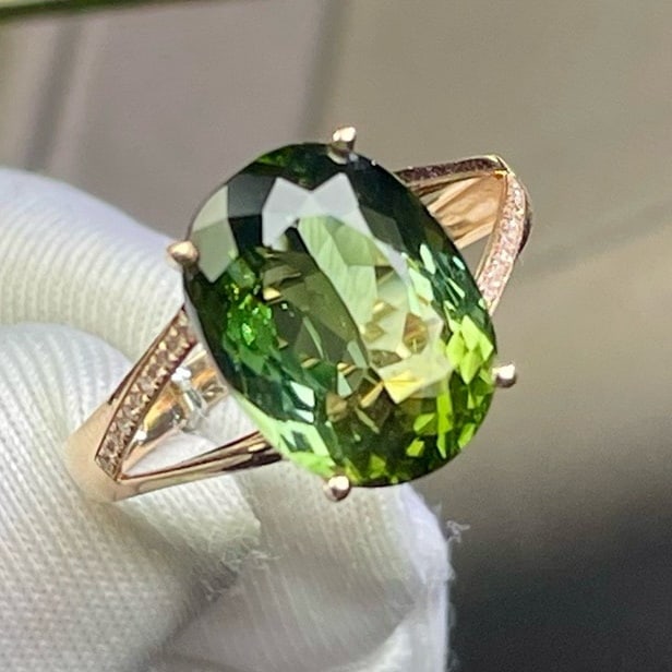 14k Gold 6.25 Ct Natural Tourmaline & Diamond Ring - 4