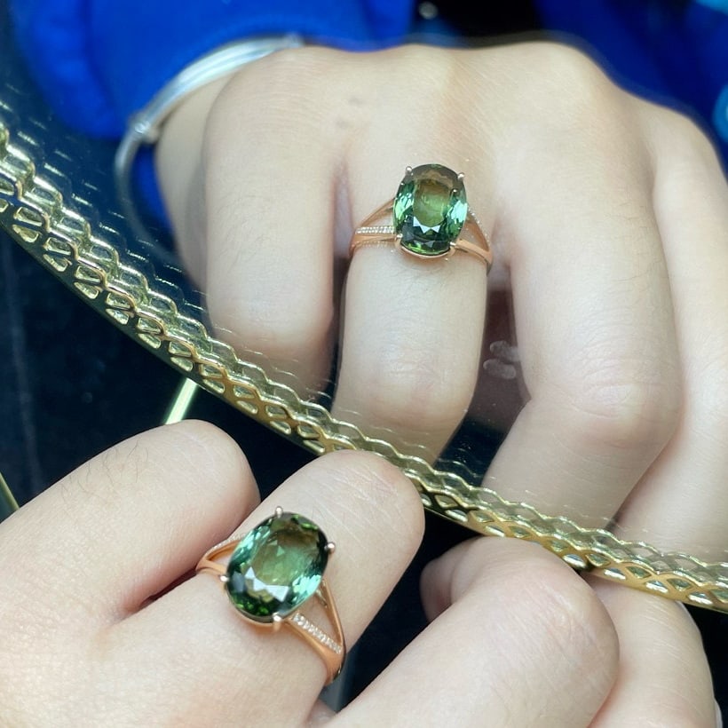 14k Gold 6.25 Ct Natural Tourmaline & Diamond Ring - 5