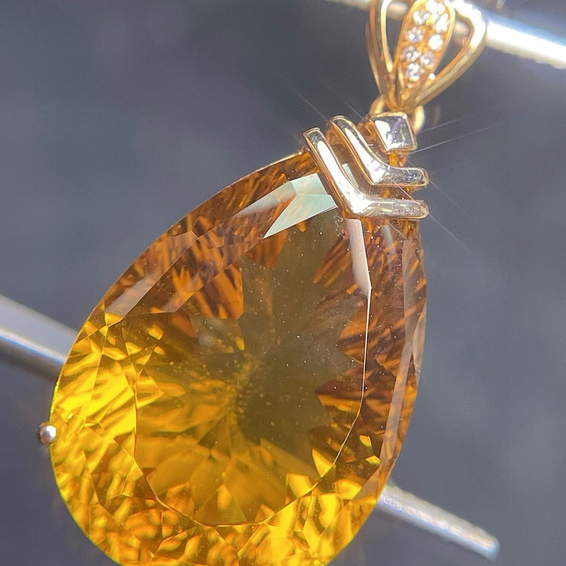 14k Gold 22.57 Ct Natural Citrine & Diamond Pendant( Without Chain ) - 2