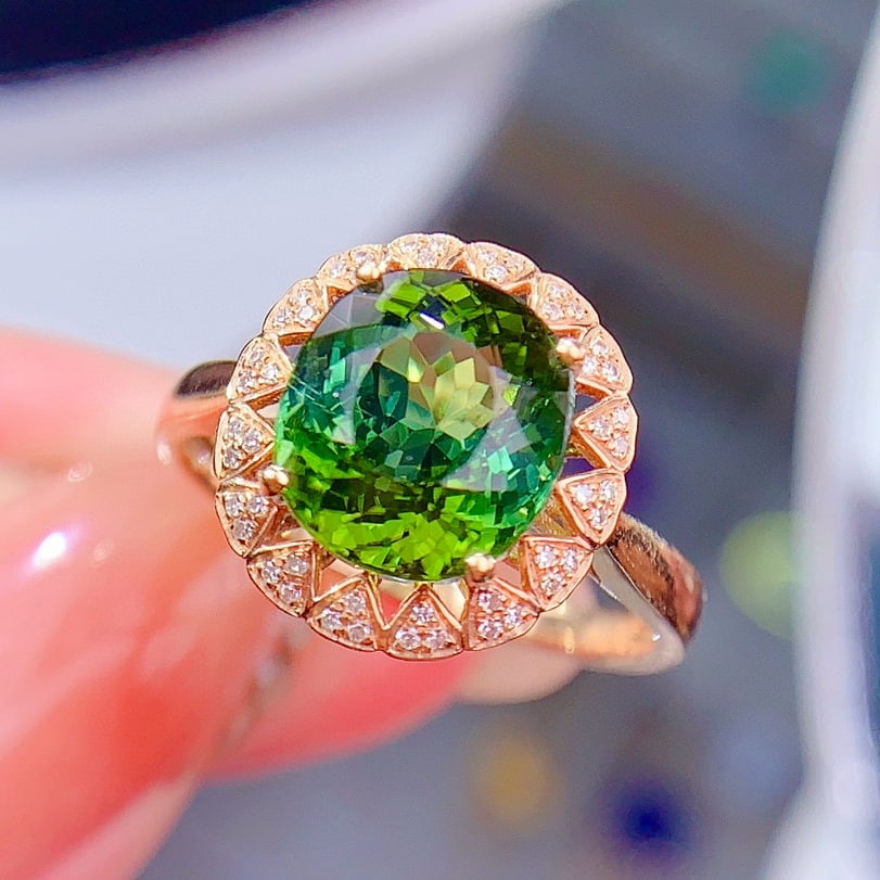 14k Gold 3.5 Ct Natural Tourmaline & Diamond Ring - 4