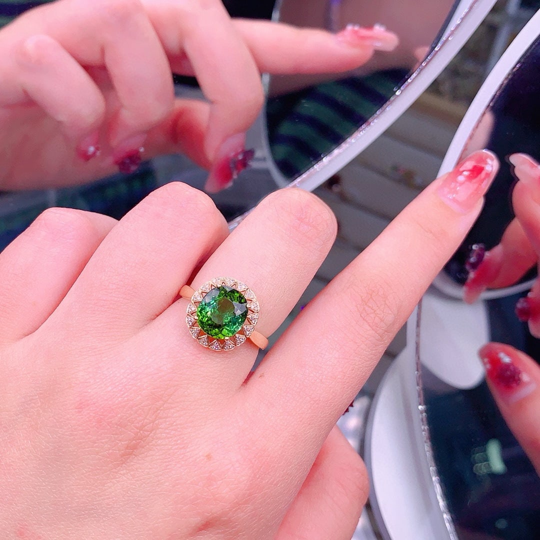 14k Gold 3.5 Ct Natural Tourmaline & Diamond Ring - 6