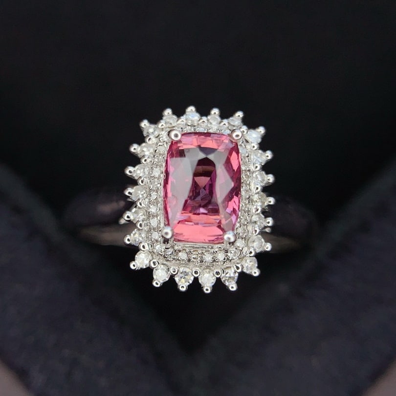 14k Gold 1.07 Ct Natural Padparadscha Sapphire & Diamond Ring - 3