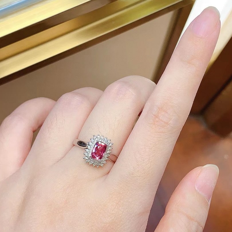 14k Gold 1.07 Ct Natural Padparadscha Sapphire & Diamond Ring - 6