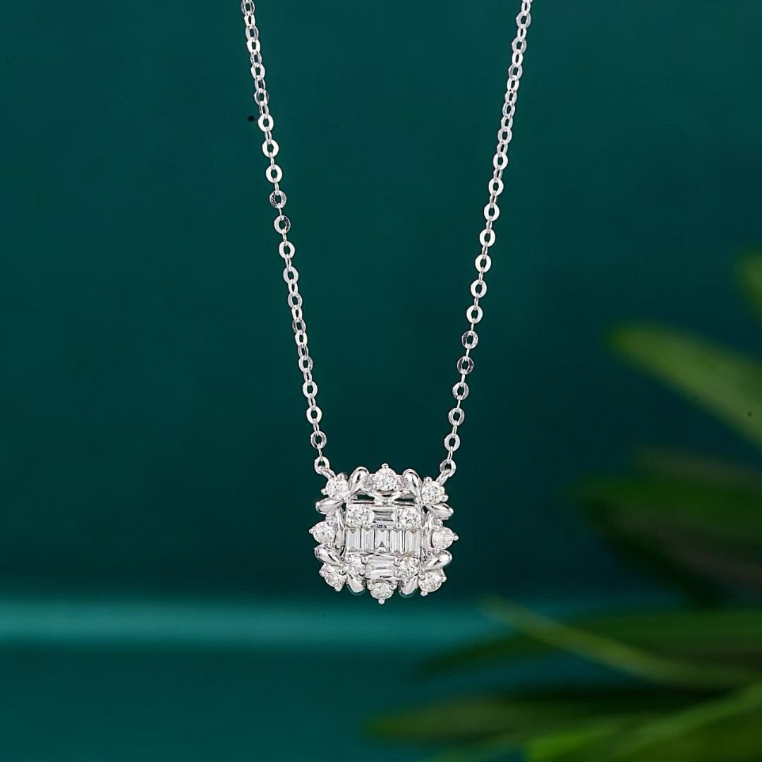 14k Gold 0.27 Ctw Natural H Diamond Necklace: Ref:230956449 // gold content:14k gold // main gemstone:diamond // shape:baguette // carat weight:0. 1ct // clarity grade:vs-si // color:h // treatment:natural // // adjacent gemstone 2 : diamond // s